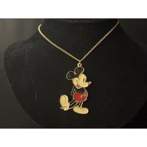 Vintage Disney 2" Mickey Mouse Enamel Pendant On Chain